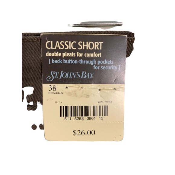 St. Johns Bay Classic Short 38 Brownstone Mens Double Pleats & Back Button Pocke - Picture 3 of 8